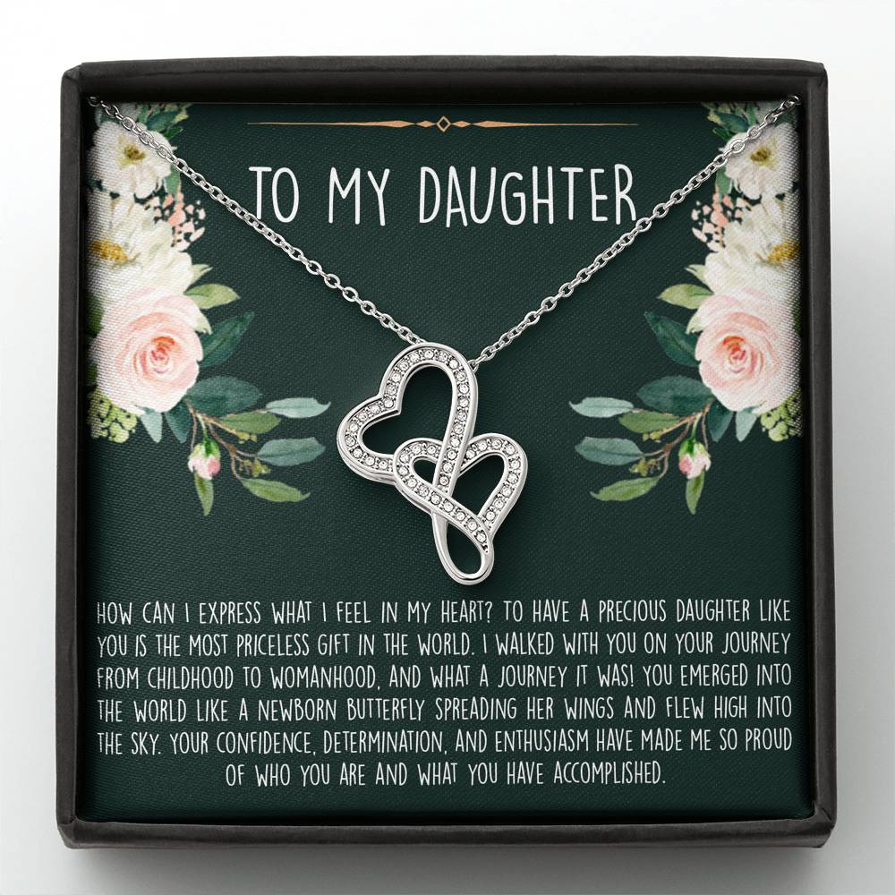 To My Daughter Gifts, How Can I Express What I Feel In My Heart, Double Heart Necklace For Women, Birthday Present Ideas From Mom Dad