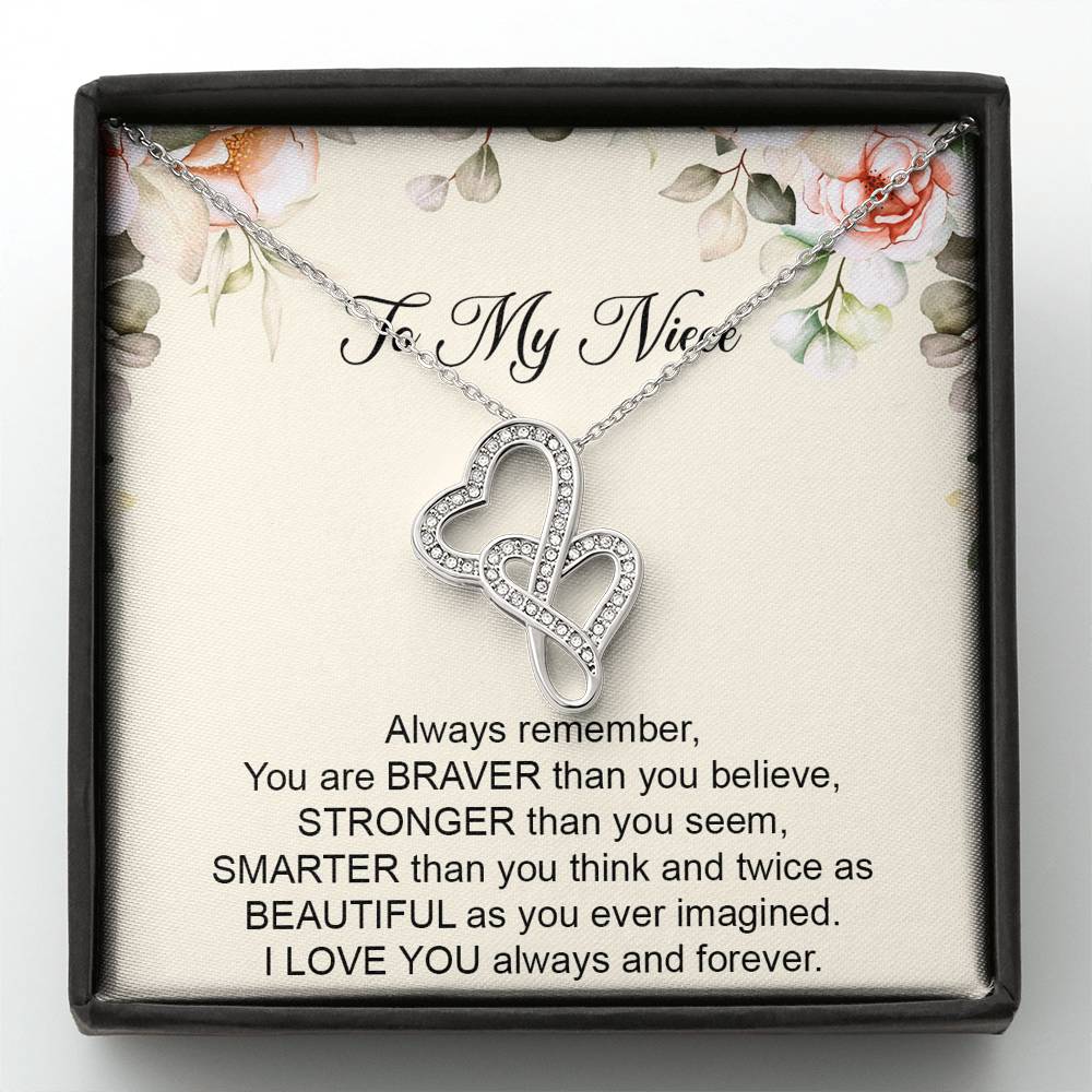 To My Niece  Gifts, Always Remember, Double Heart Necklace For Women, Birthday Present Ideas From Aunt Uncle