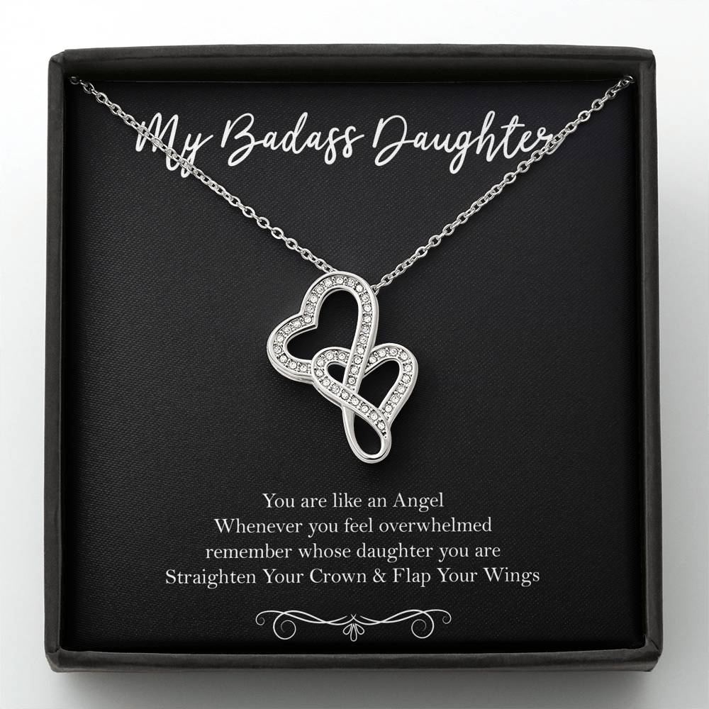 To My Badass Daughter Gifts, You Are Like An Angel, Double Heart Necklace For Women, Birthday Present Idea From Mom