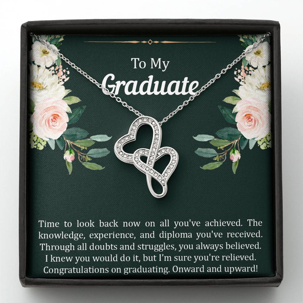 Graduation Gifts, Onward and Upward, Double Heart Necklace For Women, College Preschool High School Graduation Present