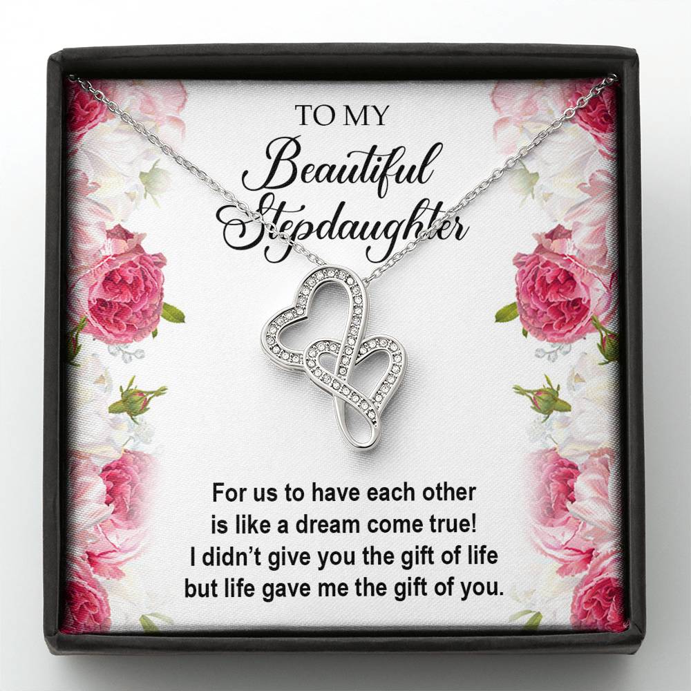 To My Stepdaughter Gifts, For Us To Have Each Other, Double Heart Necklace For Women, Birthday Present Idea From Stepmom Stepdad