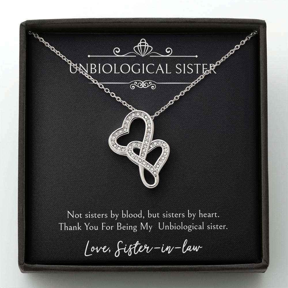 To My Unbiological Sister Gifts, Sister By Heart, Double Heart Necklace For Women, Birthday Present Idea From Sister-in-law