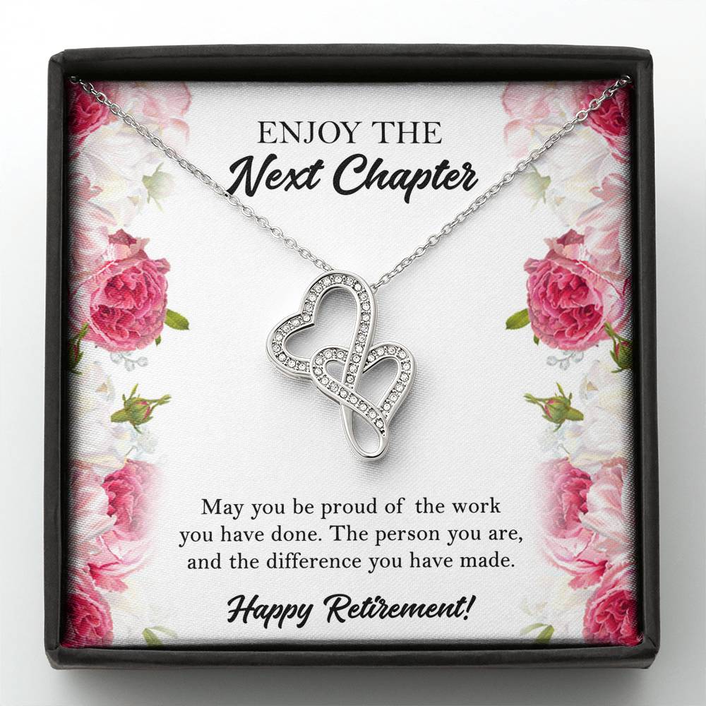 Retirement Gifts, Next Chapter, Happy Retirement Double Heart Necklace For Women, Retirement Party Favor From Friends Coworkers