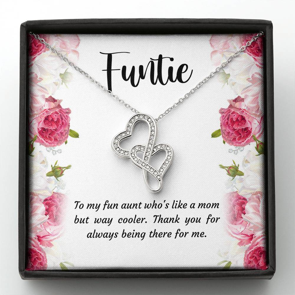 To My Aunt Gifts, Funtie, Double Heart Necklace For Women, Aunt Birthday Present From Niece Nephew