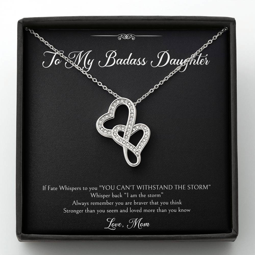 To My Badass Daughter Gifts, I Am The Storm, Double Heart Necklace For Women, Birthday Present Idea From Mom
