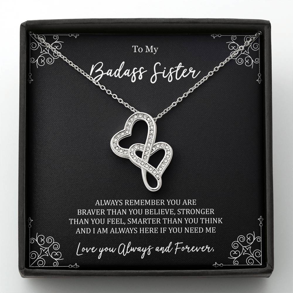 To My Badass Sister Gifts, Always Remember, Double Heart Necklace For Women, Birthday Present Ideas From Sister Brother