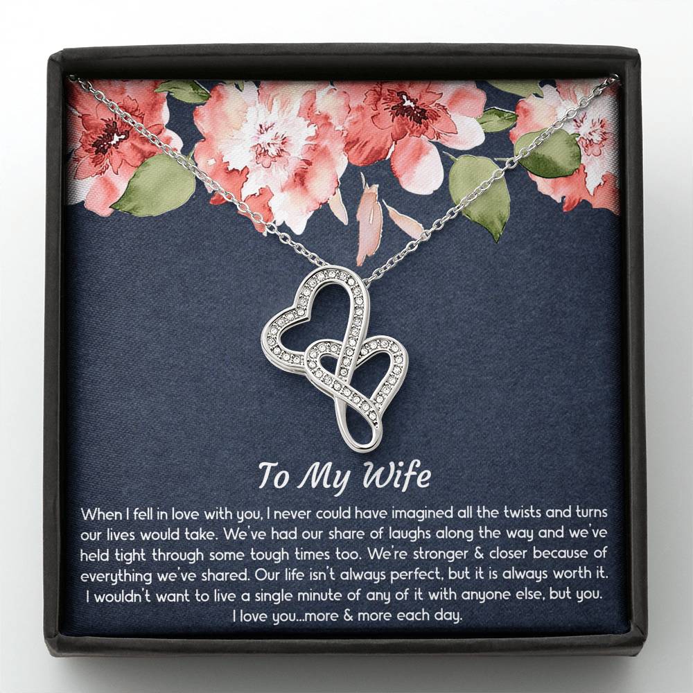 To My Wife, When I Fell In Love With You, Double Heart Necklace For Women, Anniversary Birthday Gifts From Husband