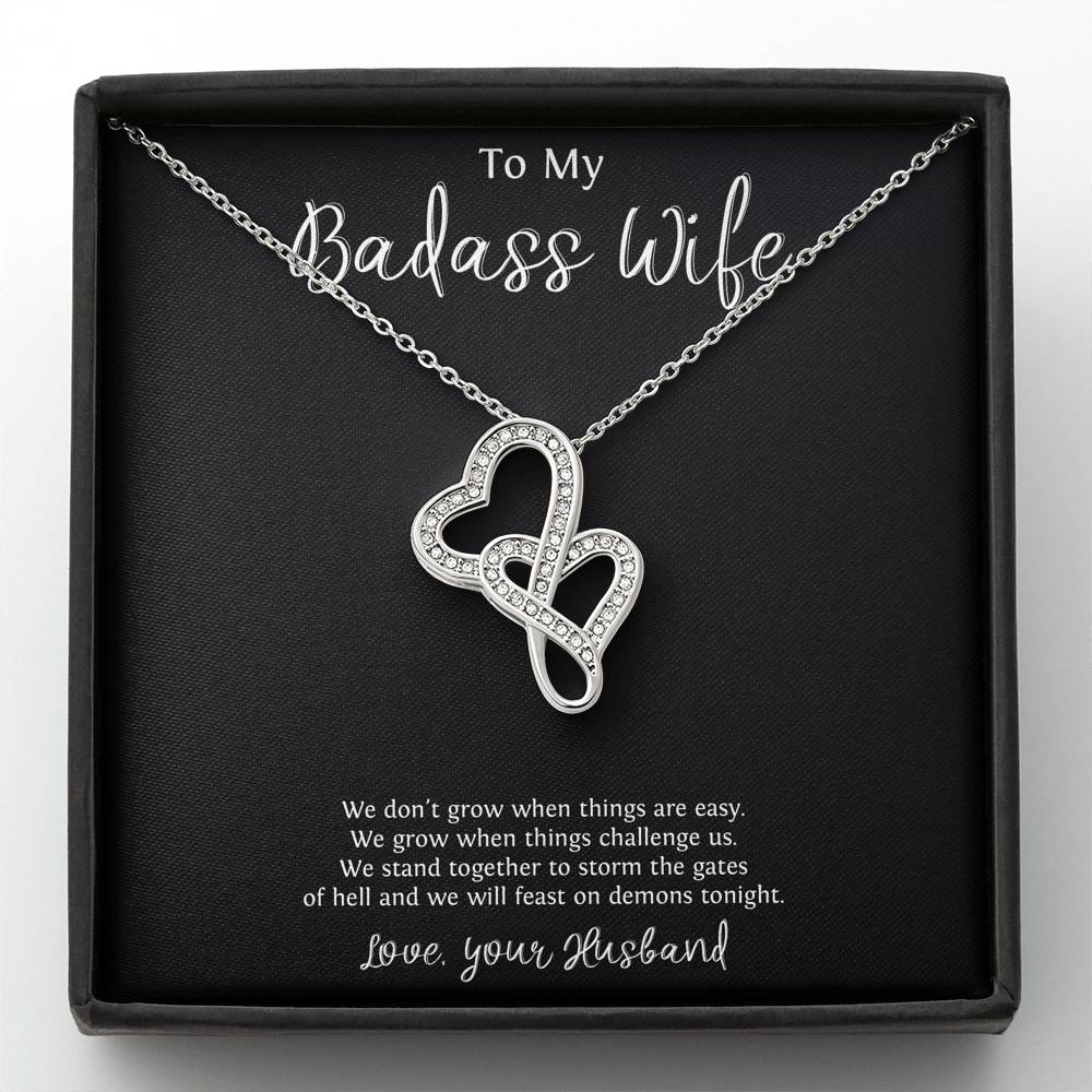 To My Badass Wife, We Stand Together, Double Heart Necklace For Women, Anniversary Birthday Valentines Day Gifts From Husband