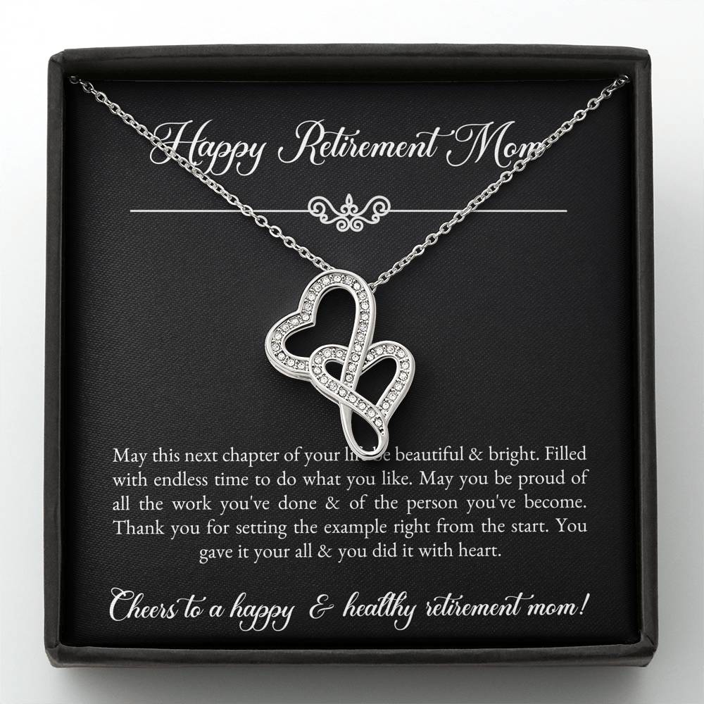 Mom Retirement Gifts, Next Chapter, Happy Retirement Double Heart Necklace For Women, Retirement Party Favor From Daughter Son