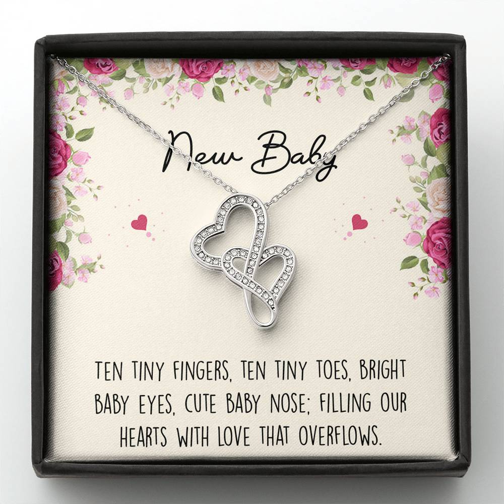 Gift for Expecting Mom, Ten Tiny Fingers, Mom to Be Double Heart Necklace For Women, Pregnancy Gift For New Mother