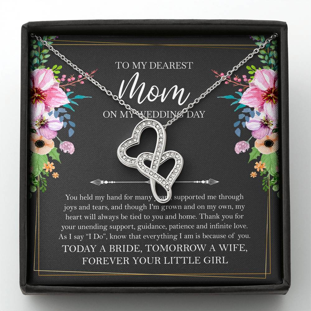 Mom of the Bride Gifts, You Held My Hand for Many Years, Double Heart Necklace For Women, Wedding Day Thank You Ideas From Bride
