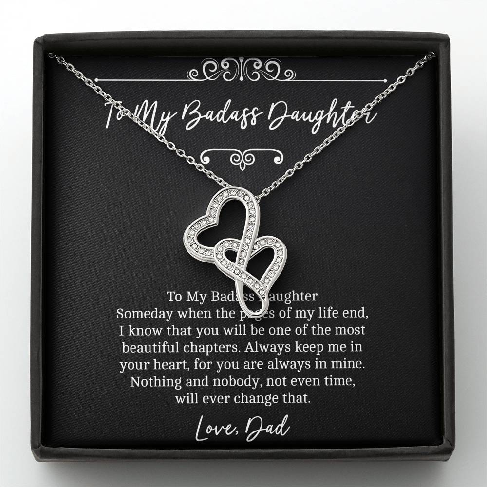 To My Badass Daughter Gifts, Someday When The Pages of My Life End, Double Heart Necklace For Women, Birthday Present Idea From Dad