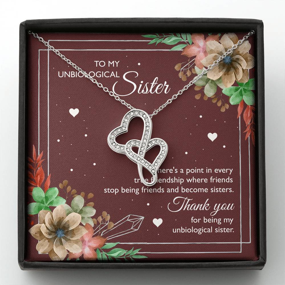 To My Unbiological Sister Gifts, Thank You, Double Heart Necklace For Women, Birthday Present Idea From Sister-in-law