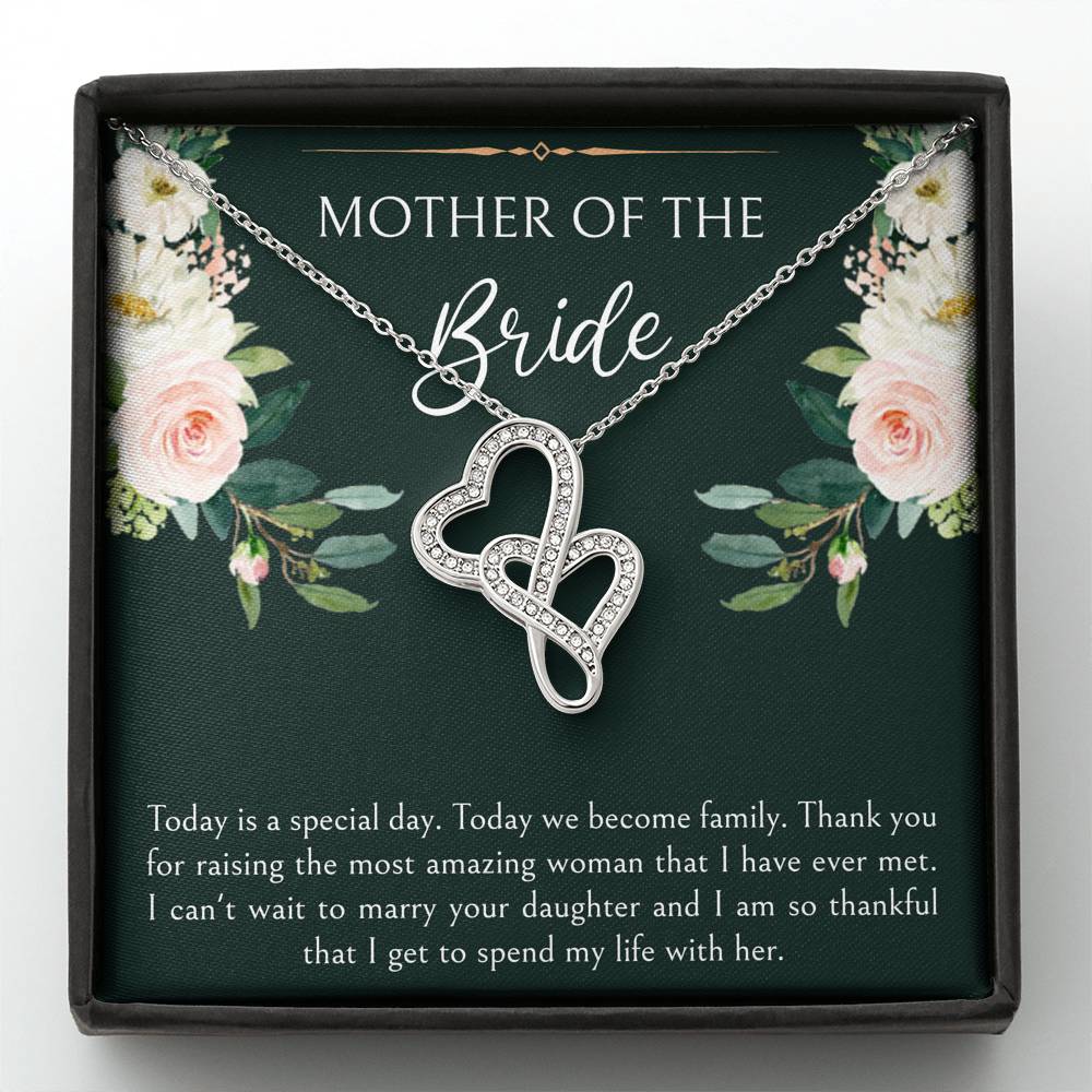 Mom of the Bride Gifts, Today We Become Family, Double Heart Necklace For Women, Wedding Day Thank You Ideas From Groom