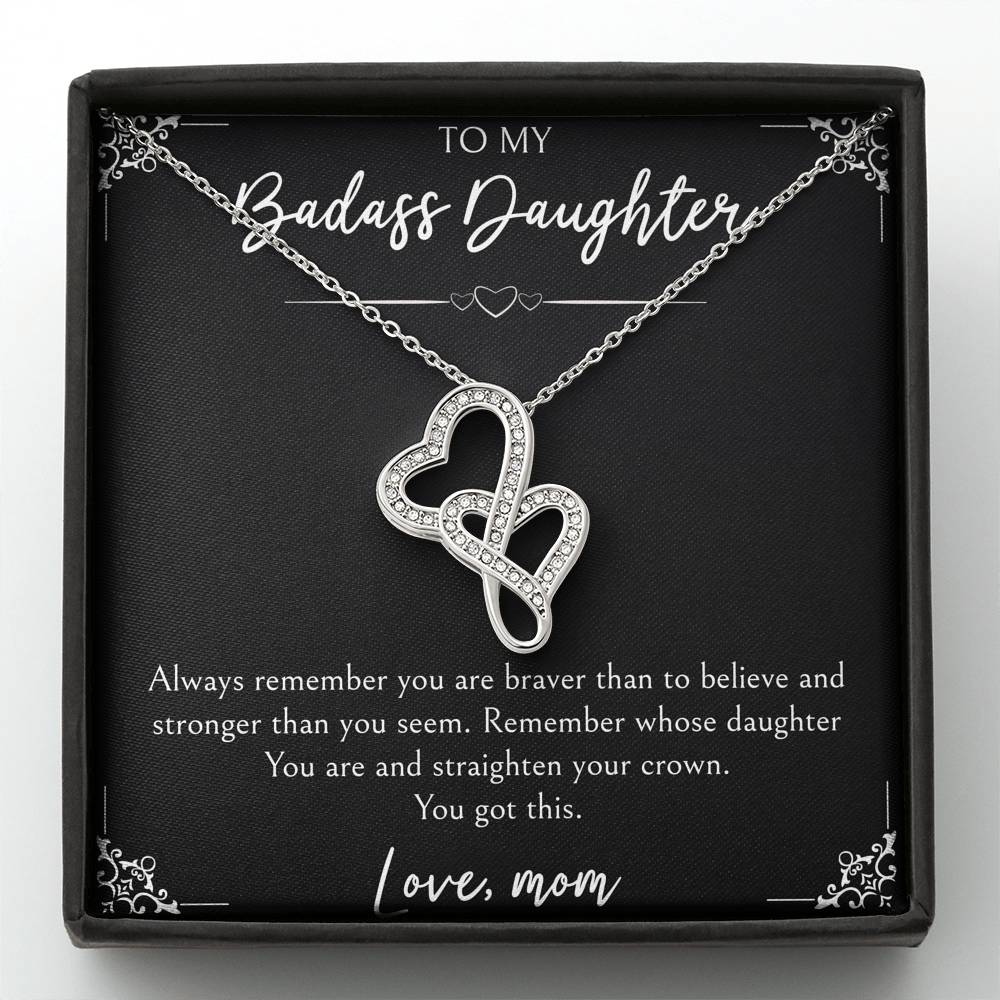 To My Badass Daughter Gifts, You Are Braver Than You Believe, Double Heart Necklace For Women, Birthday Present Idea From Mom