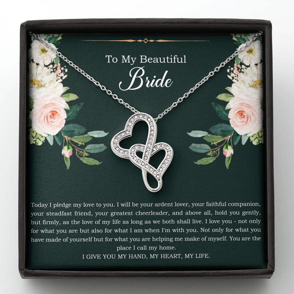 To My Bride Gifts, Today I Pledge My Love To You, Double Heart Necklace For Women, Wedding Day Thank You Ideas From Groom