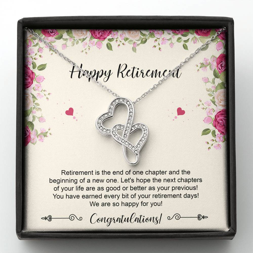 Retirement Gifts, Happy For You, Happy Retirement Double Heart Necklace For Women, Retirement Party Favor From Friends Coworkers