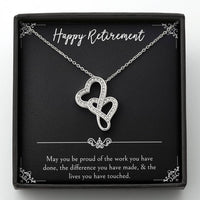 Load image into Gallery viewer, Retirement Gifts, Be Proud Of Your Work, Happy Retirement Double Heart Necklace For Women, Retirement Party Favor From Friends Coworkers
