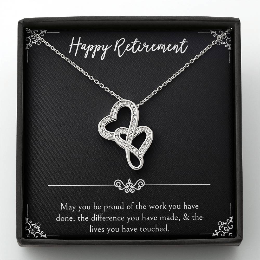 Retirement Gifts, Be Proud Of Your Work, Happy Retirement Double Heart Necklace For Women, Retirement Party Favor From Friends Coworkers