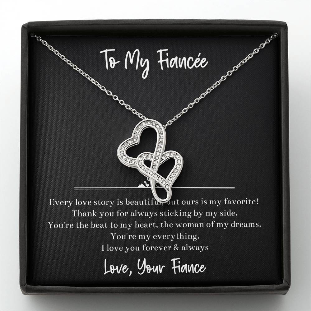 To My Fiancée, The Woman Of My Dreams, Double Heart Necklace For Women, Anniversary Birthday Valentines Day Gifts From Fiancé