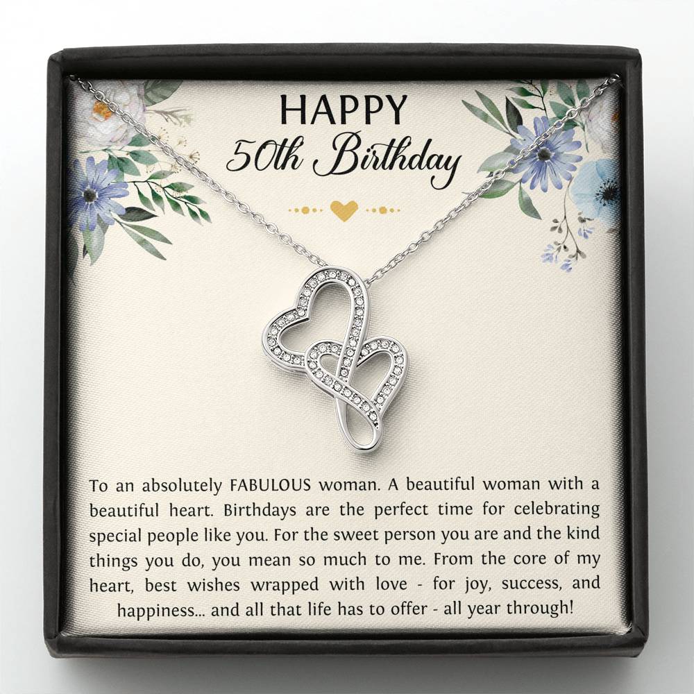 Fabulous Woman Double Heart Necklace - To a Fabulous Woman | 50th Birthday Gift
