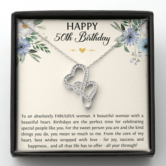 Fabulous Woman Double Heart Necklace - To a Fabulous Woman | 50th Birthday Gift