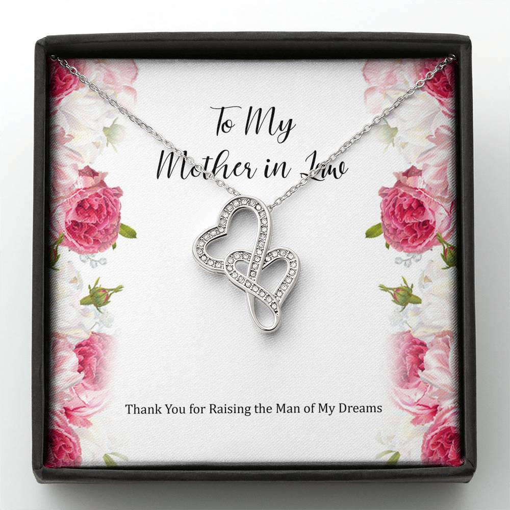 To My Mother-in-Law Gifts, Raising The Man Of My Dreams, Double Heart Necklace For Women, Birthday Mothers Day Present From Daughter-in-law