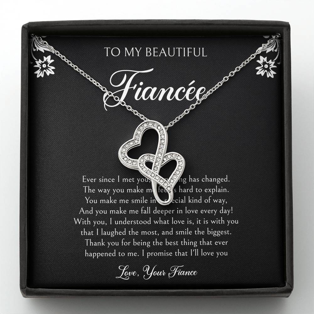 To My Fiancée, I'll Love You Forever, Double Heart Necklace For Women, Anniversary Birthday Valentines Day Gifts From Fiancé
