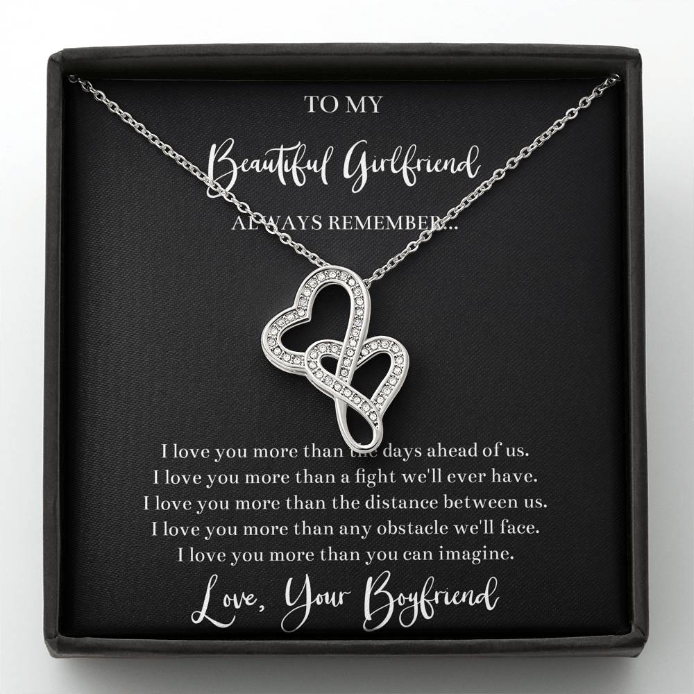 To My Girlfriend, I Love You, Double Heart Necklace For Women, Anniversary Birthday Valentines Day Gifts From Boyfriend
