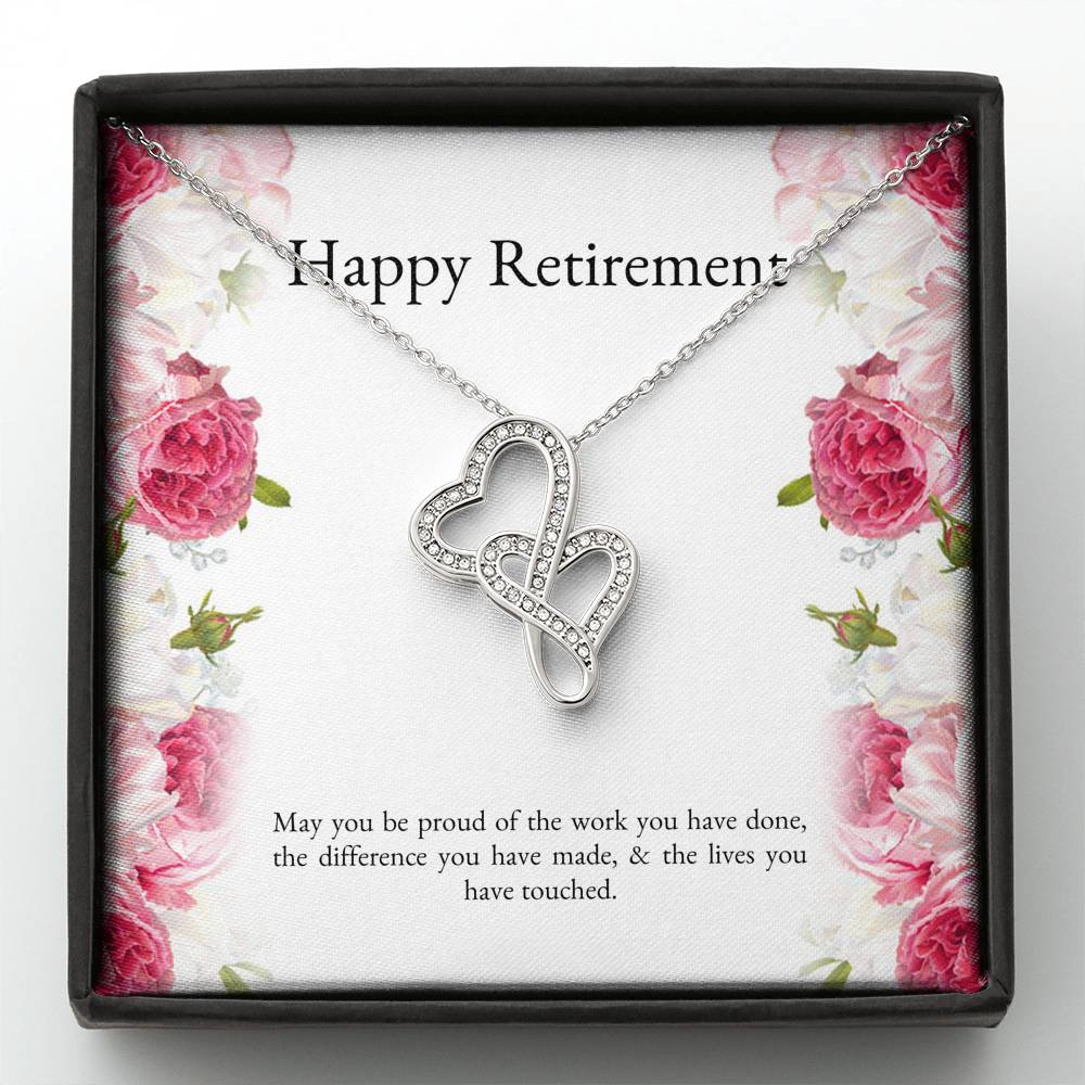 Retirement Gifts, Lives You Touched, Happy Retirement Double Heart Necklace For Women, Retirement Party Favor From Friends Coworkers