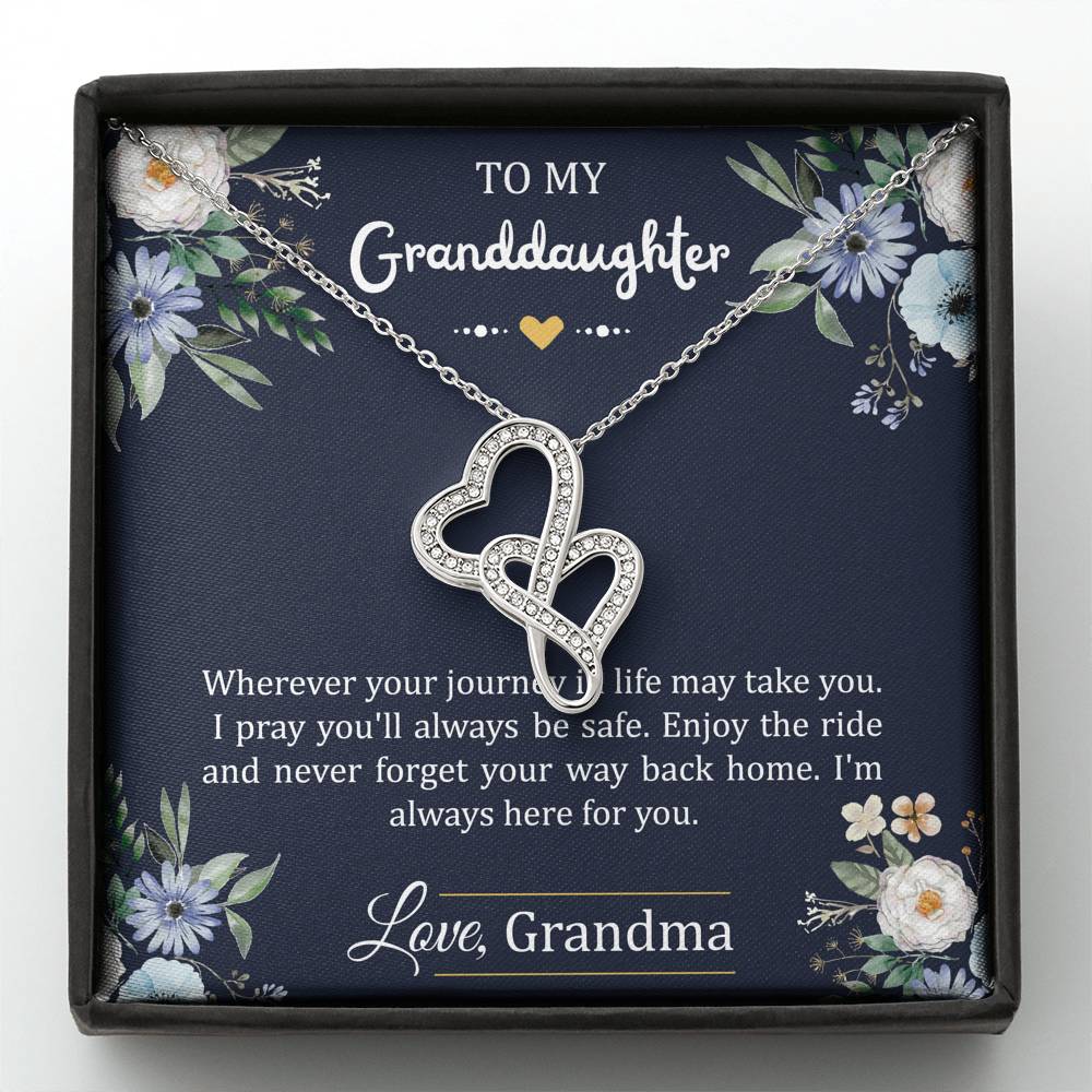 To My Granddaughter Gifts, I'm Always Here For You, Double Heart Necklace For Women, Birthday Present Idea From Grandma
