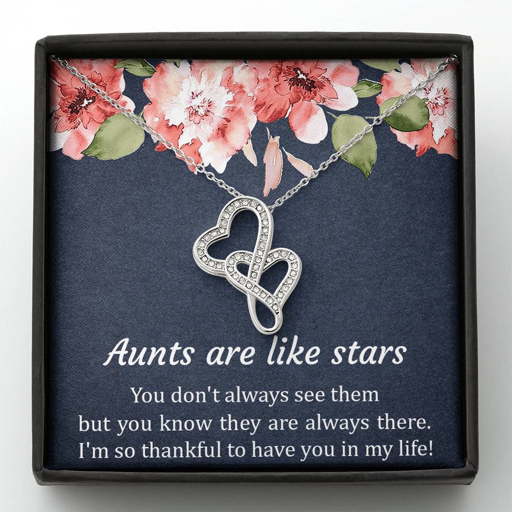To My Aunt Gifts, Aunts Are Like Stars, Double Heart Necklace For Women, Aunt Birthday Present From Niece Nephew
