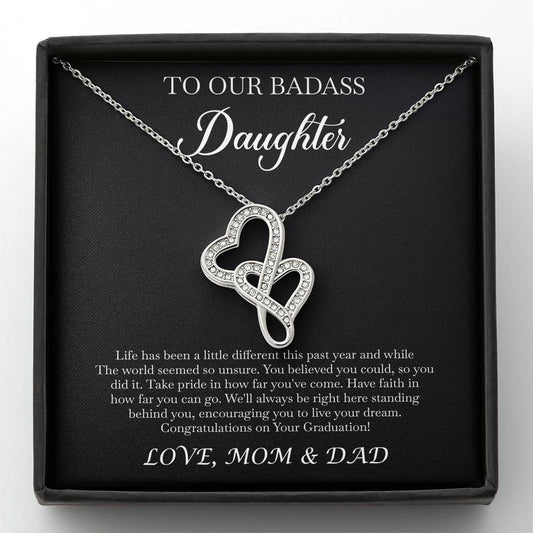 To My Badass Daughter Gifts, Congratulations, Double Heart Necklace For Women, Graduation Present Ideas From Mom Dad
