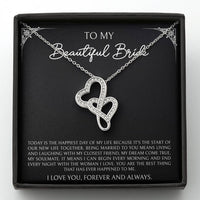 Load image into Gallery viewer, To My Bride Gifts, Today Is The Happiest Day of My Life, Double Heart Necklace For Women, Wedding Day Thank You Ideas From Groom
