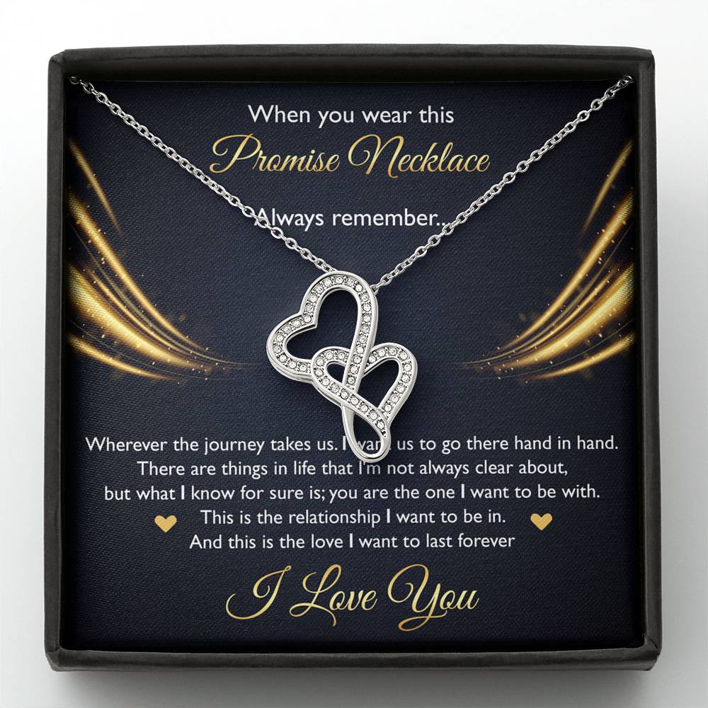 To My Girlfriend, When You Wear This Promise Necklace, Double Heart Necklace For Women, Anniversary Birthday Gifts From Boyfriend