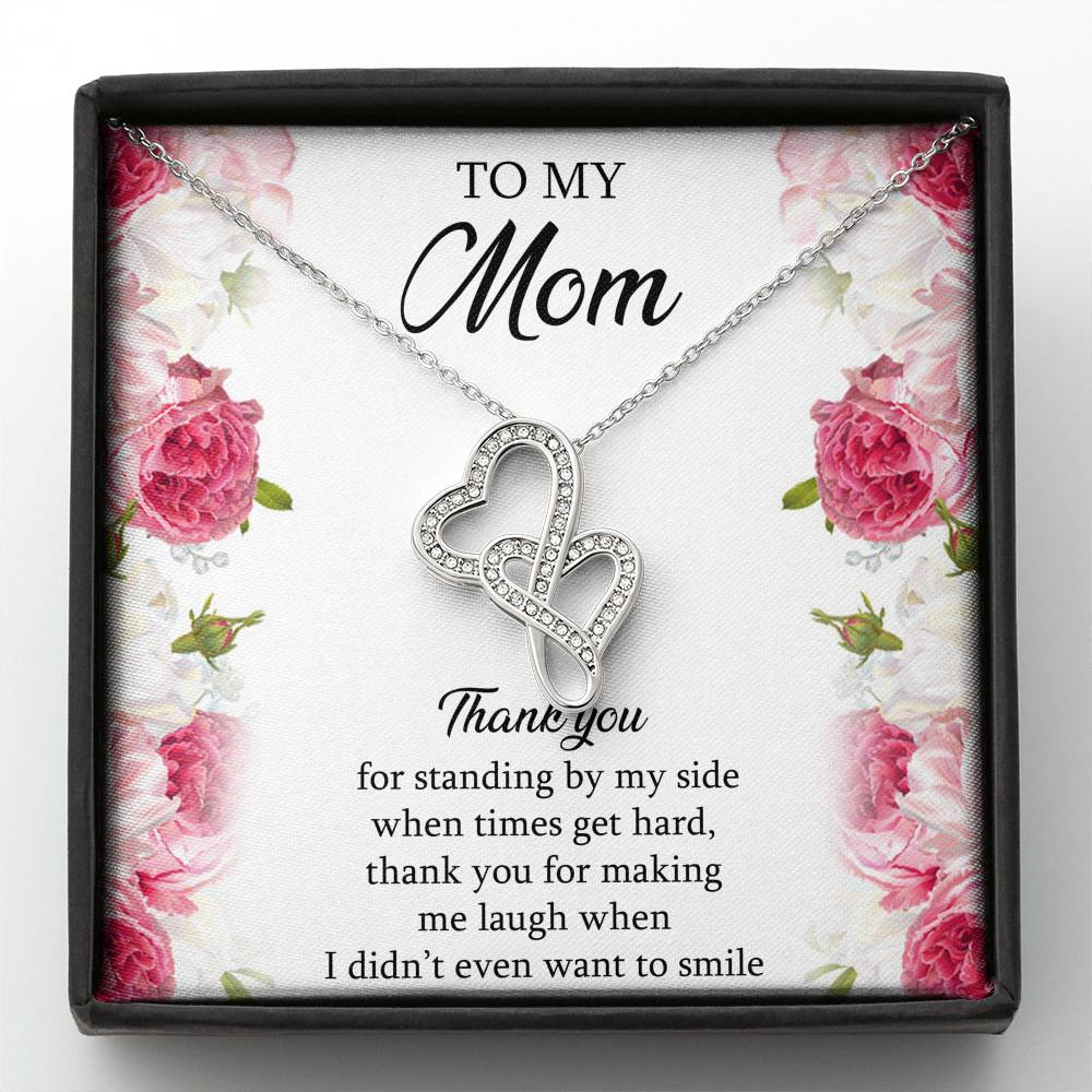 To My Mom Gifts, Thank You For Standing By My Side, Double Heart Necklace For Women, Birthday Mothers Day Present From Son Daughter