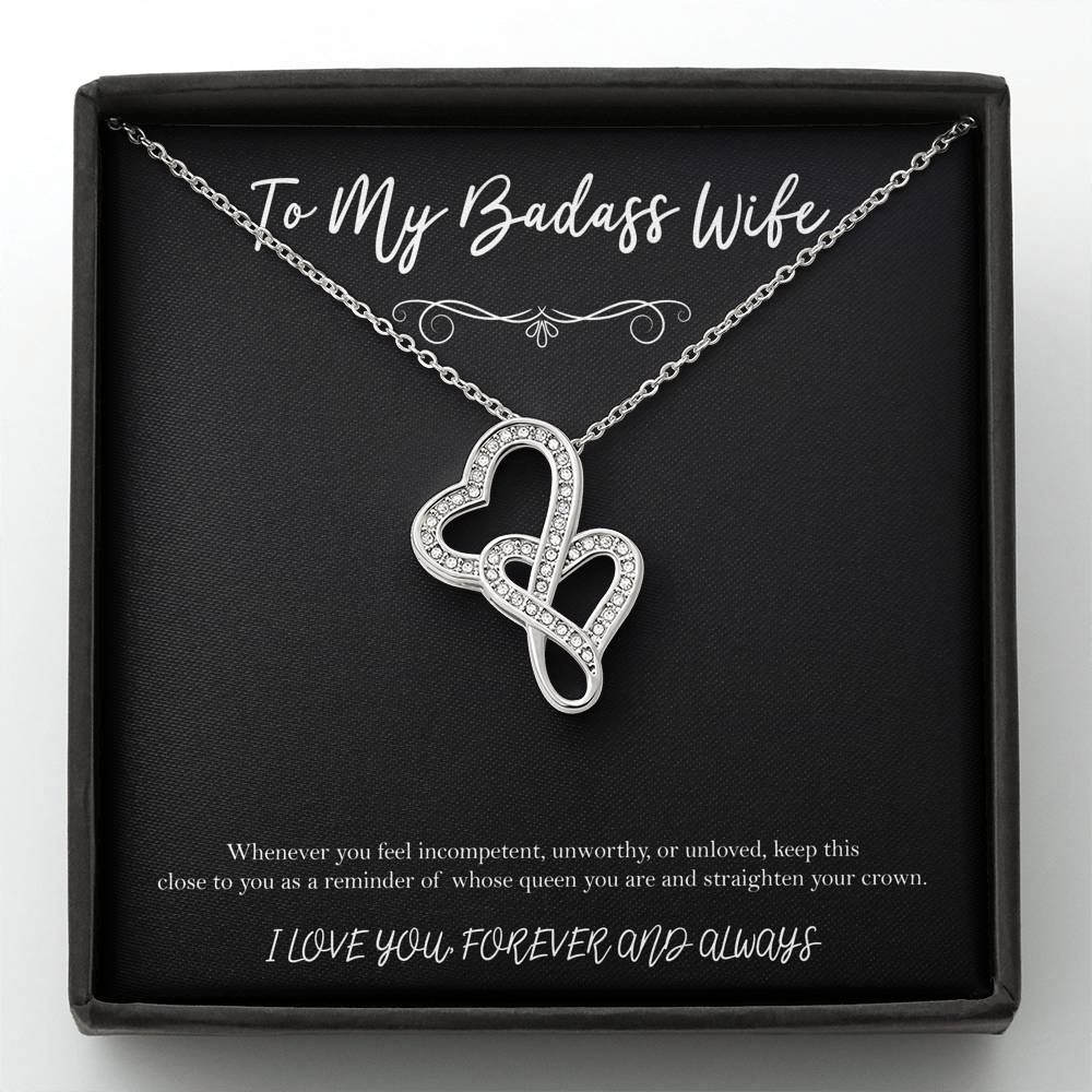 To My Badass Wife, Whenever You Feel Incompetent, Double Heart Necklace For Women, Anniversary Birthday Valentines Day Gifts From Husband