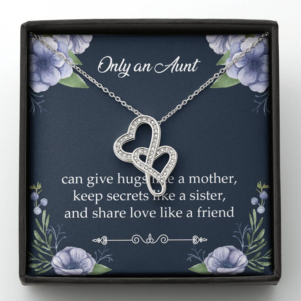 To My Aunt Gifts, Only An Aunt Can Give Hugs Like A Mother, Double Heart Necklace For Women, Aunt Birthday Present From Niece Nephew