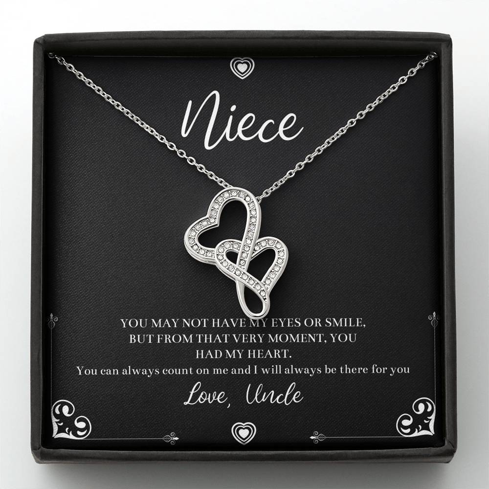To My Niece  Gifts, You Can Always Count On Me, Double Heart Necklace For Women, Birthday Present Idea From Uncle