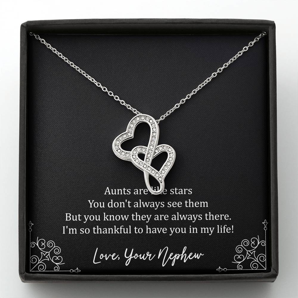 To My Aunt Gifts, Aunts Are Like Stars, Double Heart Necklace For Women, Birthday Present Idea From Nephew