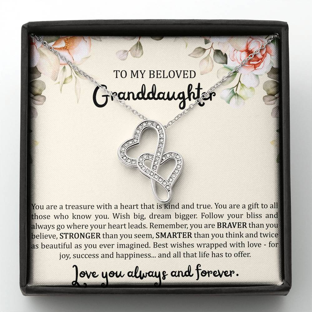 To My Granddaughter Gifts, You Are A Treasure With A Heart, Double Heart Necklace For Women, Birthday Present Idea From Grandma