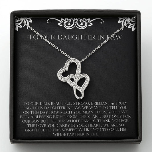 To My Daughter in Law Gifts, Thank You For The Love, Double Heart Necklace For Women, Birthday Present Idea From Mother-in-law