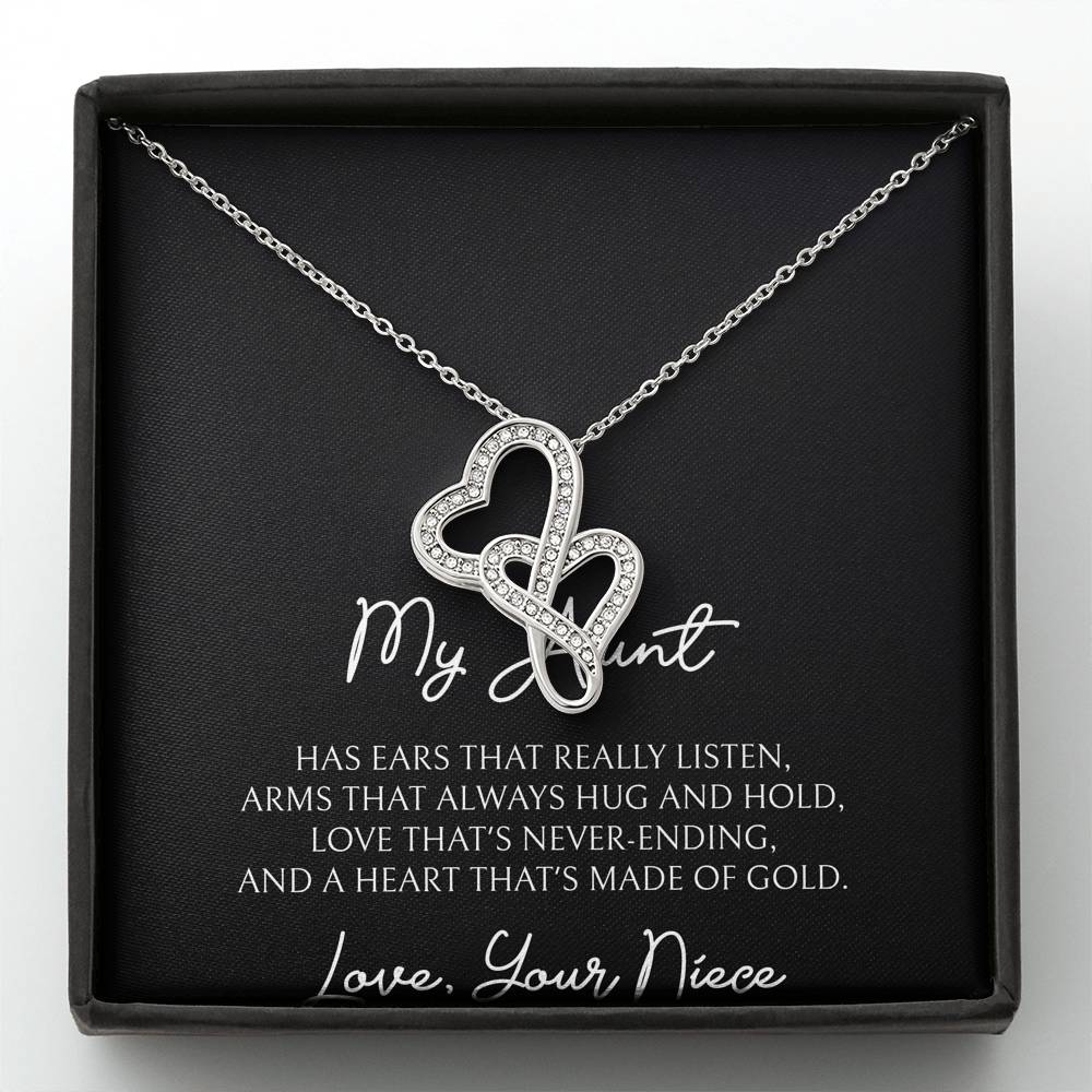 To My Aunt Gifts, Love That's Never Ending, Double Heart Necklace For Women, Birthday Present Idea From Niece