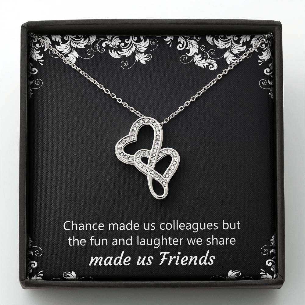 Retirement Gifts, Chance Made Us Colleagues, Happy Retirement Double Heart Necklace For Women, Retirement Party Favor From Coworkers
