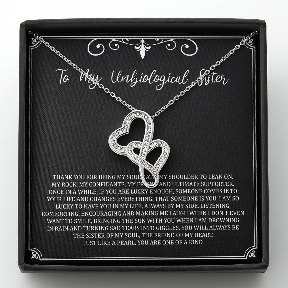 To My Unbiological Sister Gifts, My Soulmate, Double Heart Necklace For Women, Birthday Present Idea From Sister-in-law