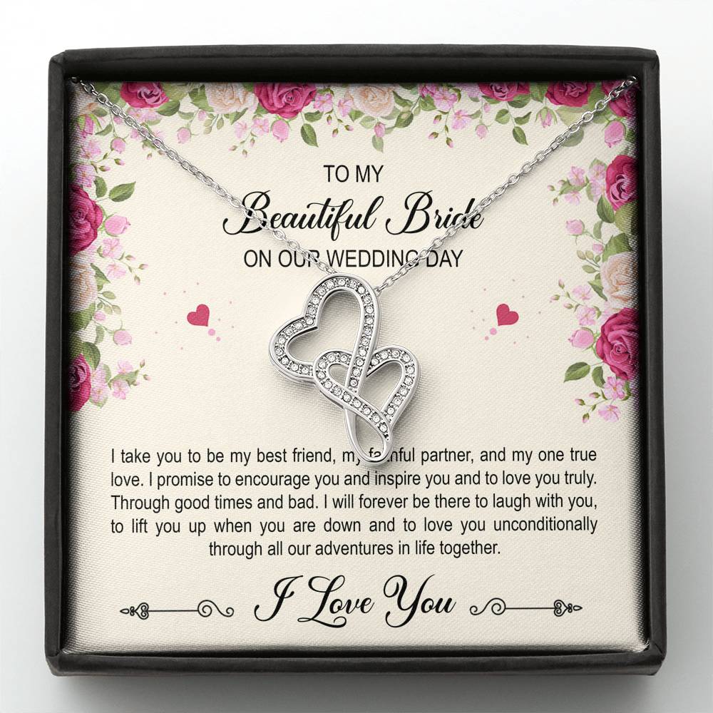 To My Bride Gifts, I Take You To Be My Best Friend , Double Heart Necklace For Women, Wedding Day Thank You Ideas From Groom