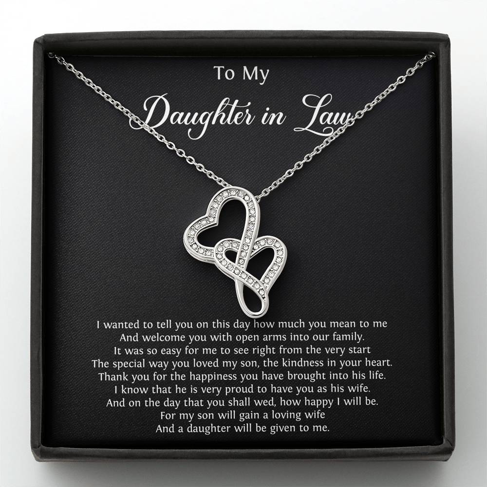 To My Daughter-in-law Gifts, Thank You For The Happiness, Double Heart Necklace For Women, Birthday Present Idea From Mother-in-law