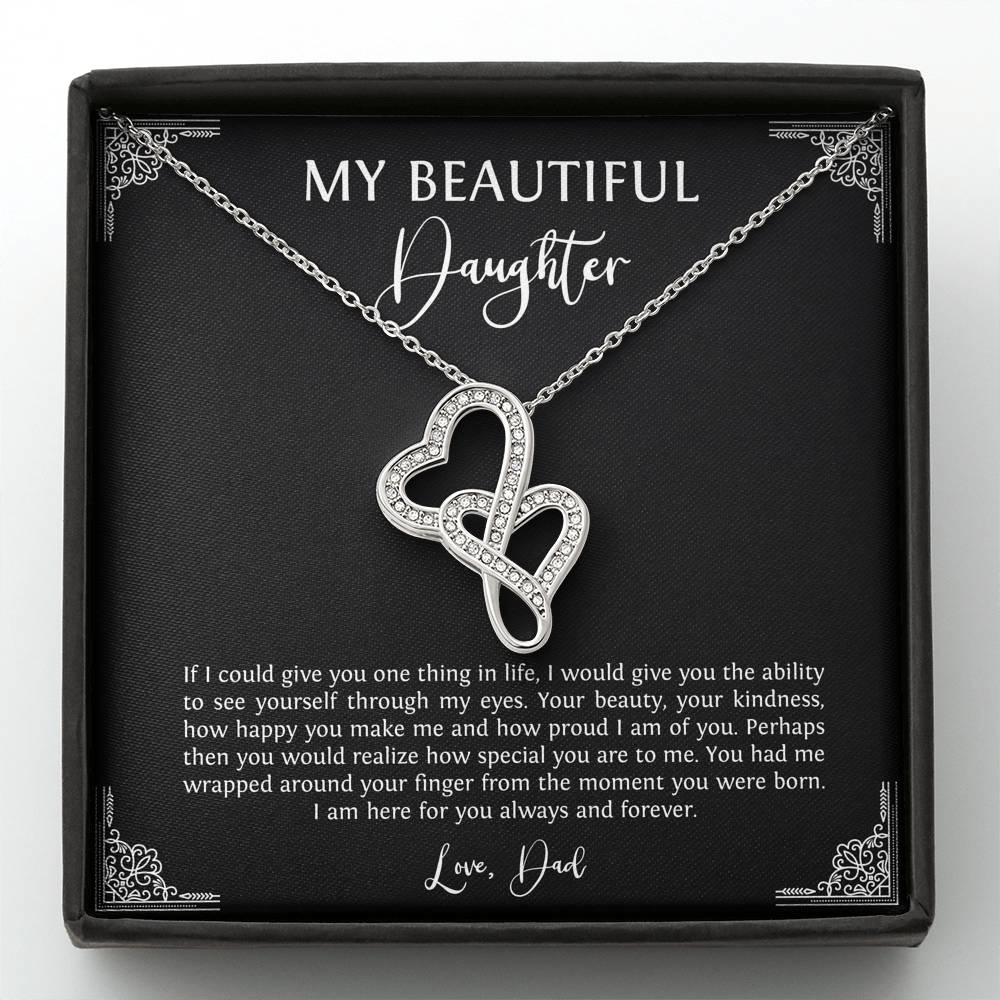To My Daughter  Gifts, I Am Here For You, Double Heart Necklace For Women, Birthday Present Idea From Dad
