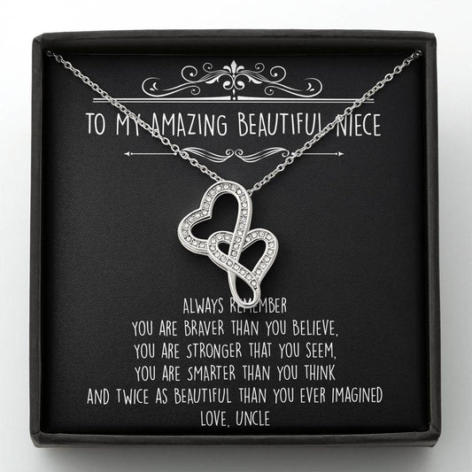 To My Niece  Gifts, Always Remember, Double Heart Necklace For Women, Birthday Present Idea From Uncle