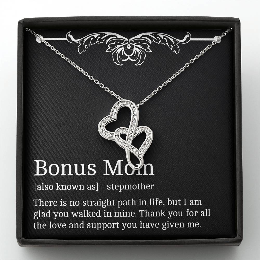To My Bonus Mom Gifts, Thank You For All The Love, Double Heart Necklace For Women, Birthday Mothers Day Present From Bonus Daughter